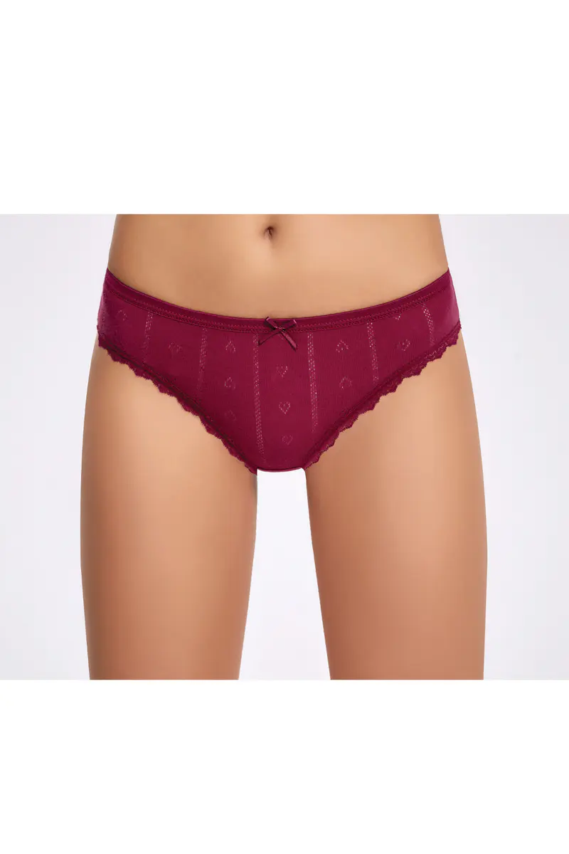 İlke %100 Pamuk Renkli Kalp Desenli (Jakarlı) Dantelli Bikini