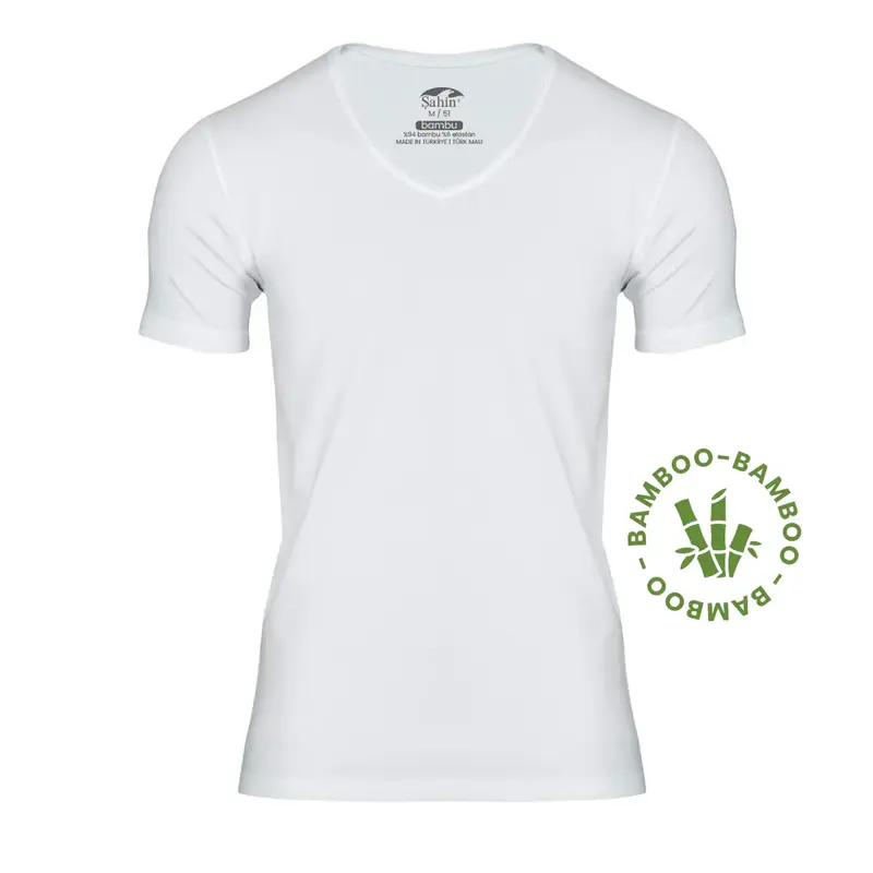 Şahin Erkek 2'li Paket V-Yaka Kısa Kollu Bambu T-Shirt — Beyaz