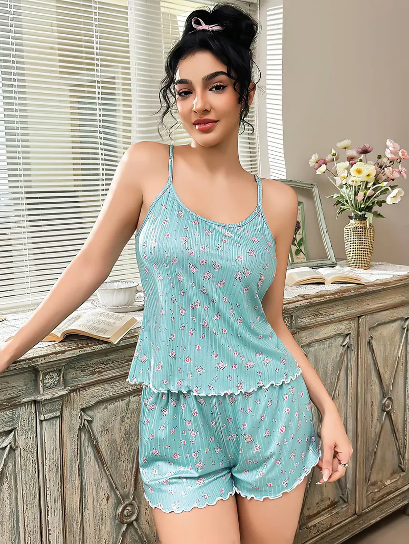 NightLight Kadın Çiçek Desenli Pembe Şortlu Pijama Takımı