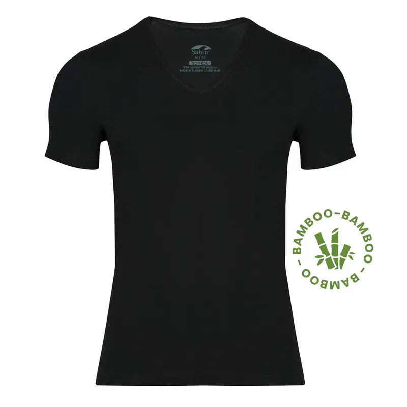 Şahin Erkek 2'li Paket V-Yaka Kısa Kollu Bambu T-Shirt — Siyah