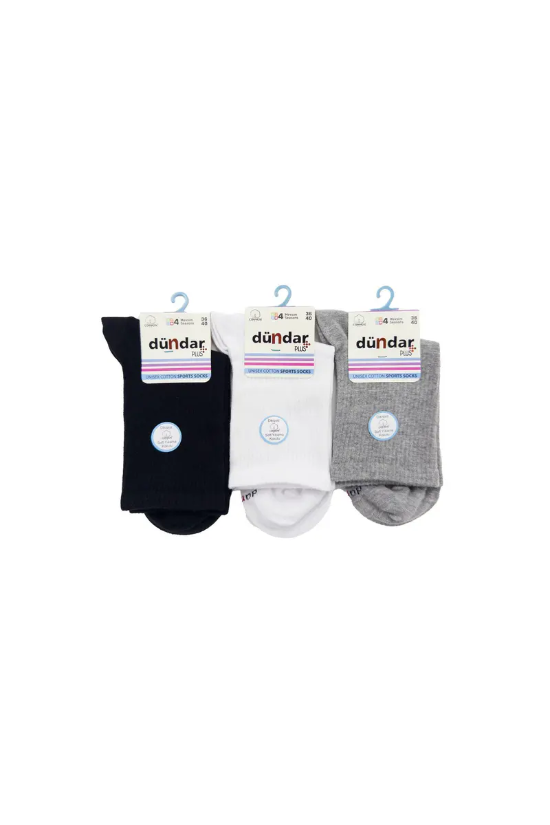 Dündar Çorap 4 Mevsim 12'li Unisex Pamuklu Sports Çorap 36-40 — Asorti