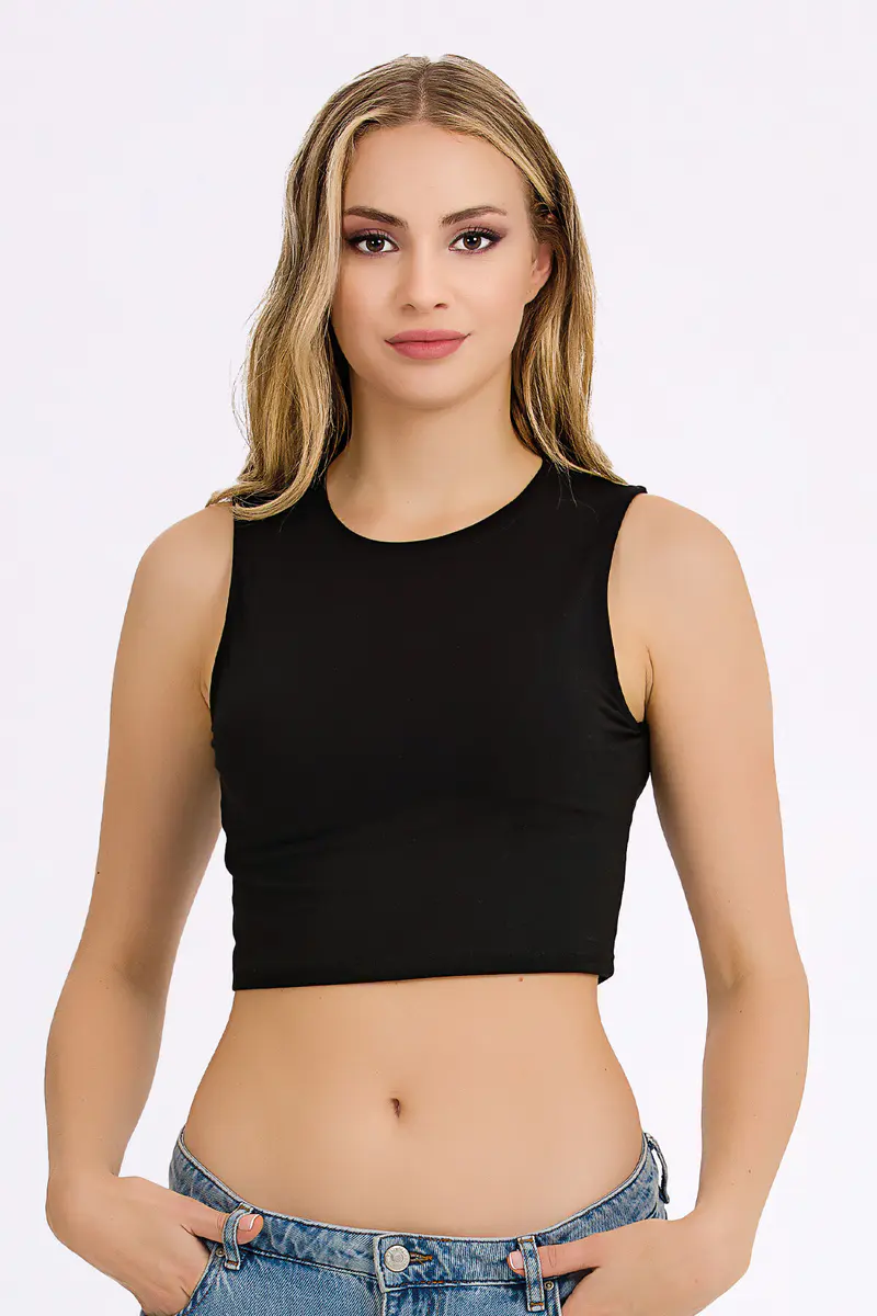 İlke Elastan Kolsuz Crop Siyah/Kahve/Bej 3'lü Paket