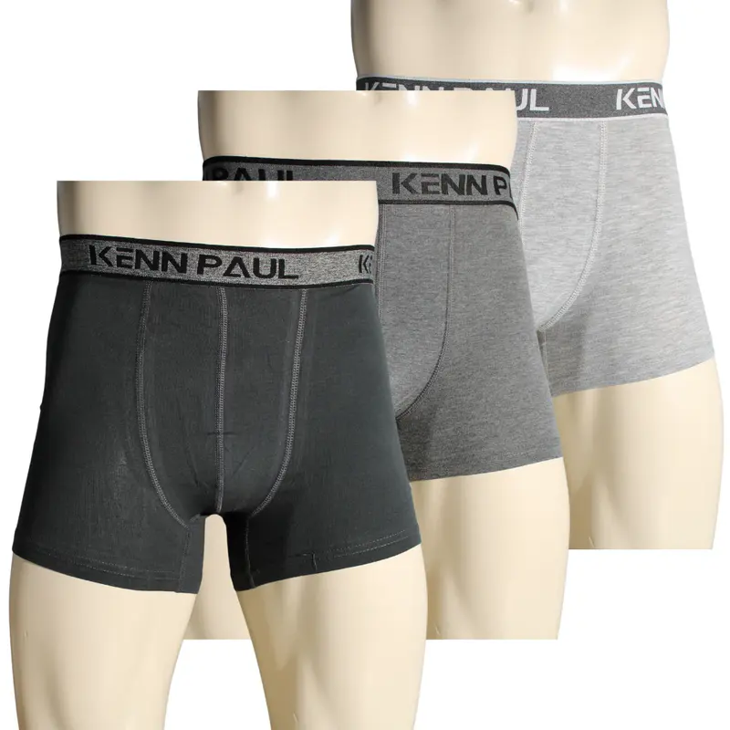 Kenn Paul 3'lü S->6XL Erkek Düz Gri Ton Pamuk Boxer Büyük Beden Fitted