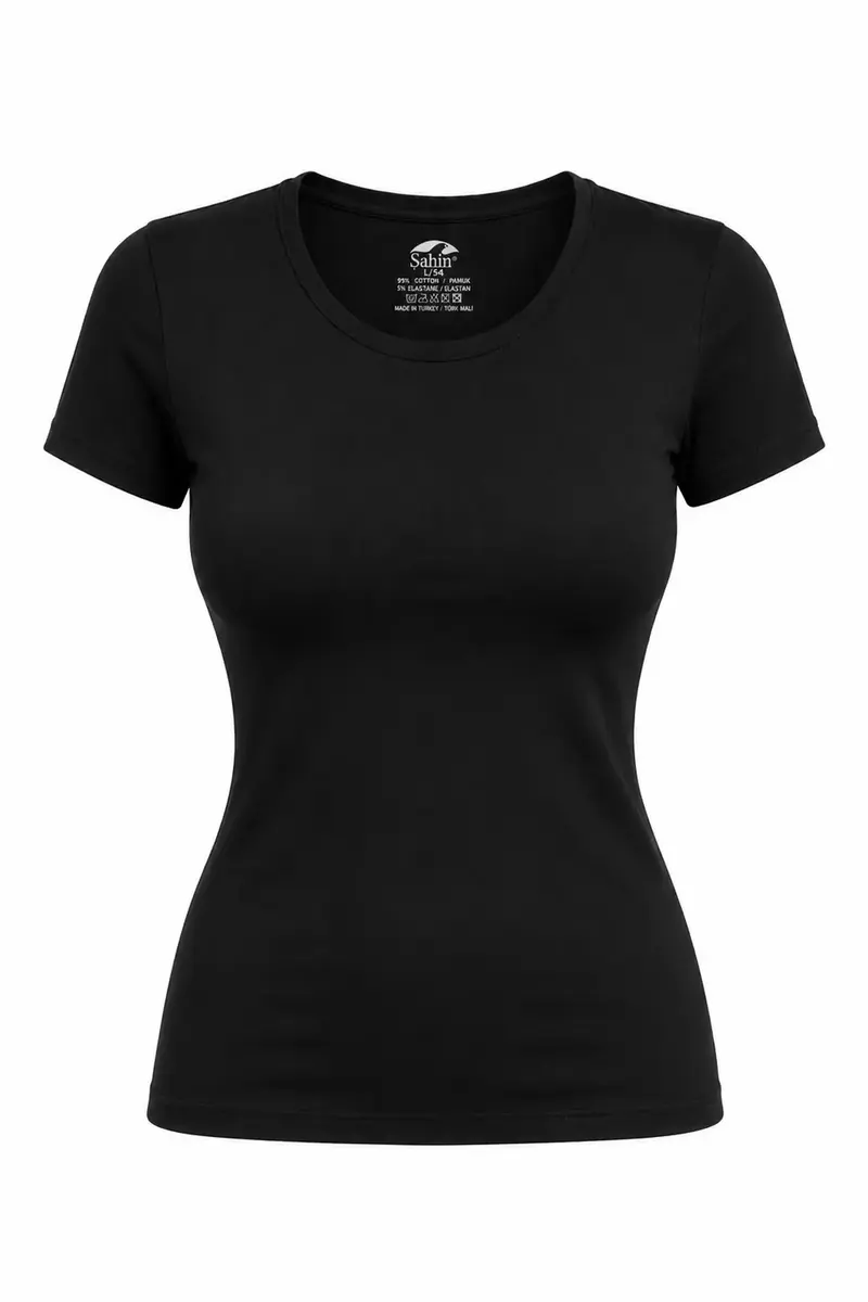 Şahin Kadın 3'lü Paket Kısa Kollu Likralı T-Shirt — Siyah